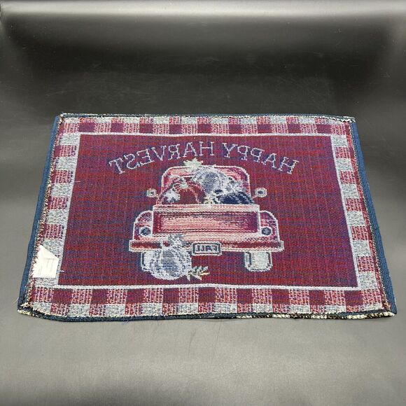 Fall Tapestry Fabric Placemats Set Of 4 Happy Harvest Retro Truck With Pumpkins - Picture 7 of 10